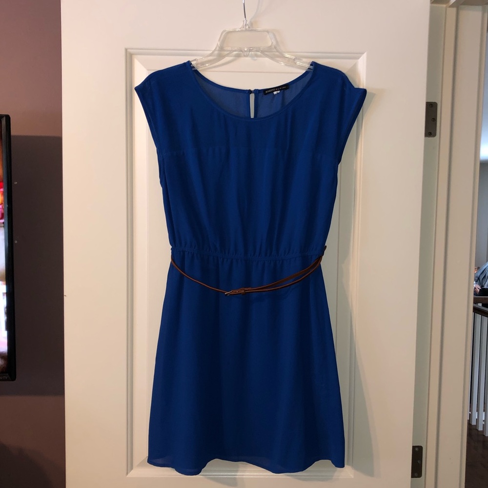 Blue Mini Dress with Brown Belt